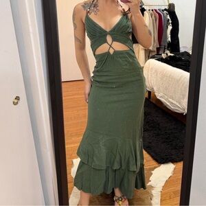 Zara Linen Green Midi Dress